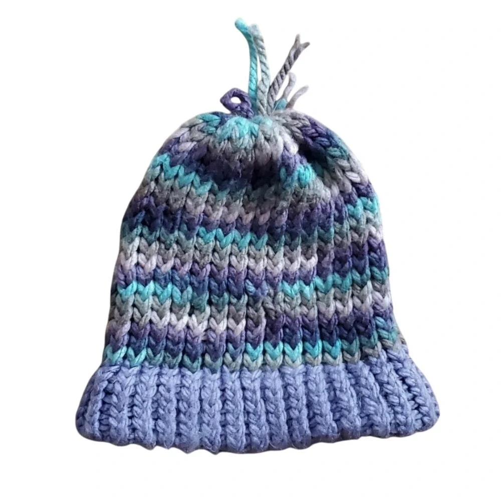 Handmade‎ Purple and Aqua Knitted Child's Hat